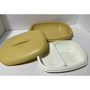 Vtg  Tupperware 1273-1 Harvest Gold Microwave Vegetable Steamer 6 Cup